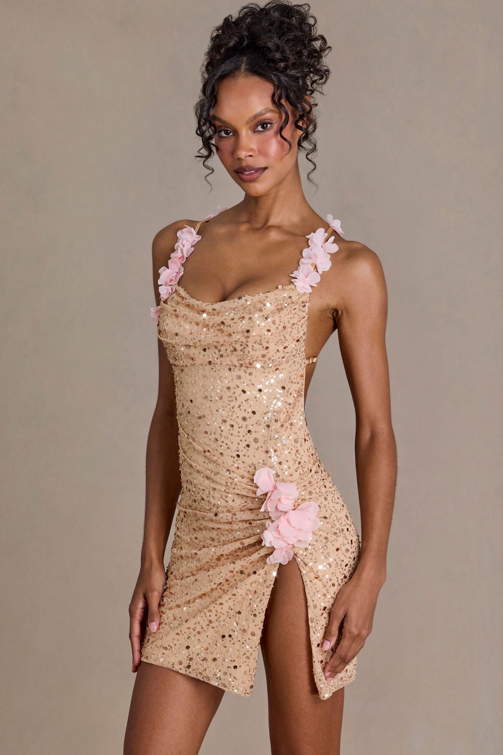 Embellished Open-Back Mini Dress in Gold - Image 5