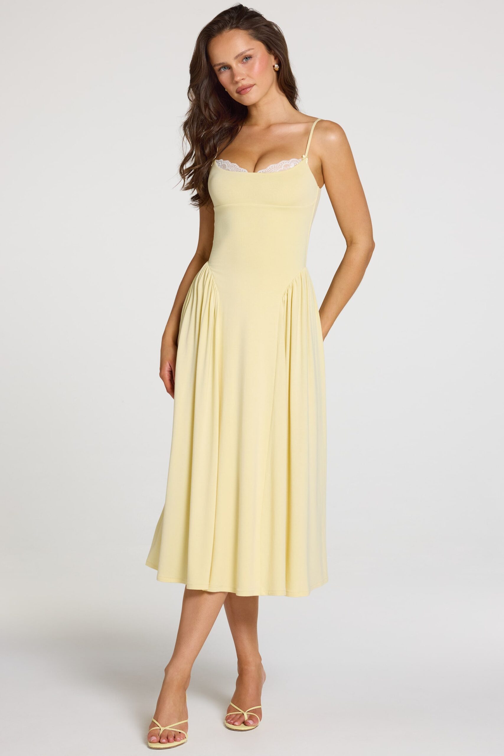 Modal Lace-Trim Midaxi Dress in Pastel Yellow - Image 4
