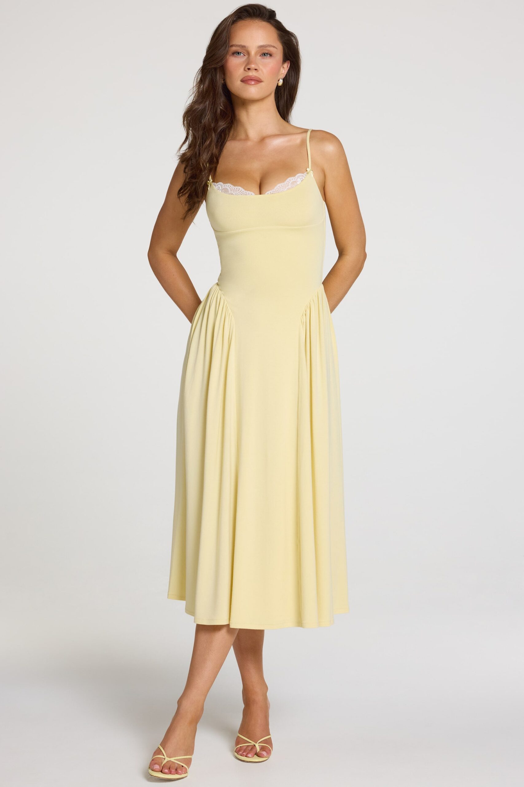 Modal Lace-Trim Midaxi Dress in Pastel Yellow - Image 5