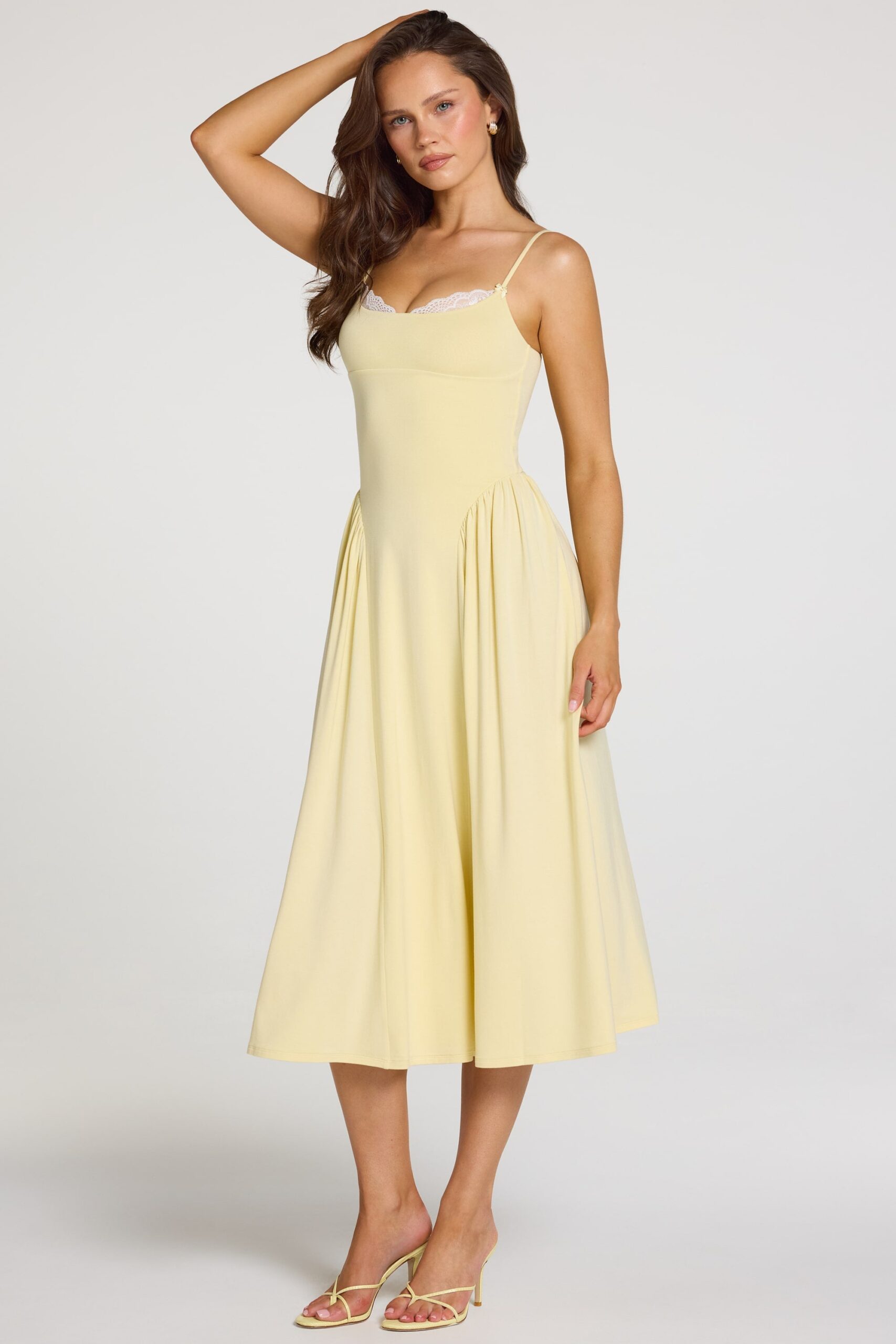 Modal Lace-Trim Midaxi Dress in Pastel Yellow - Image 7