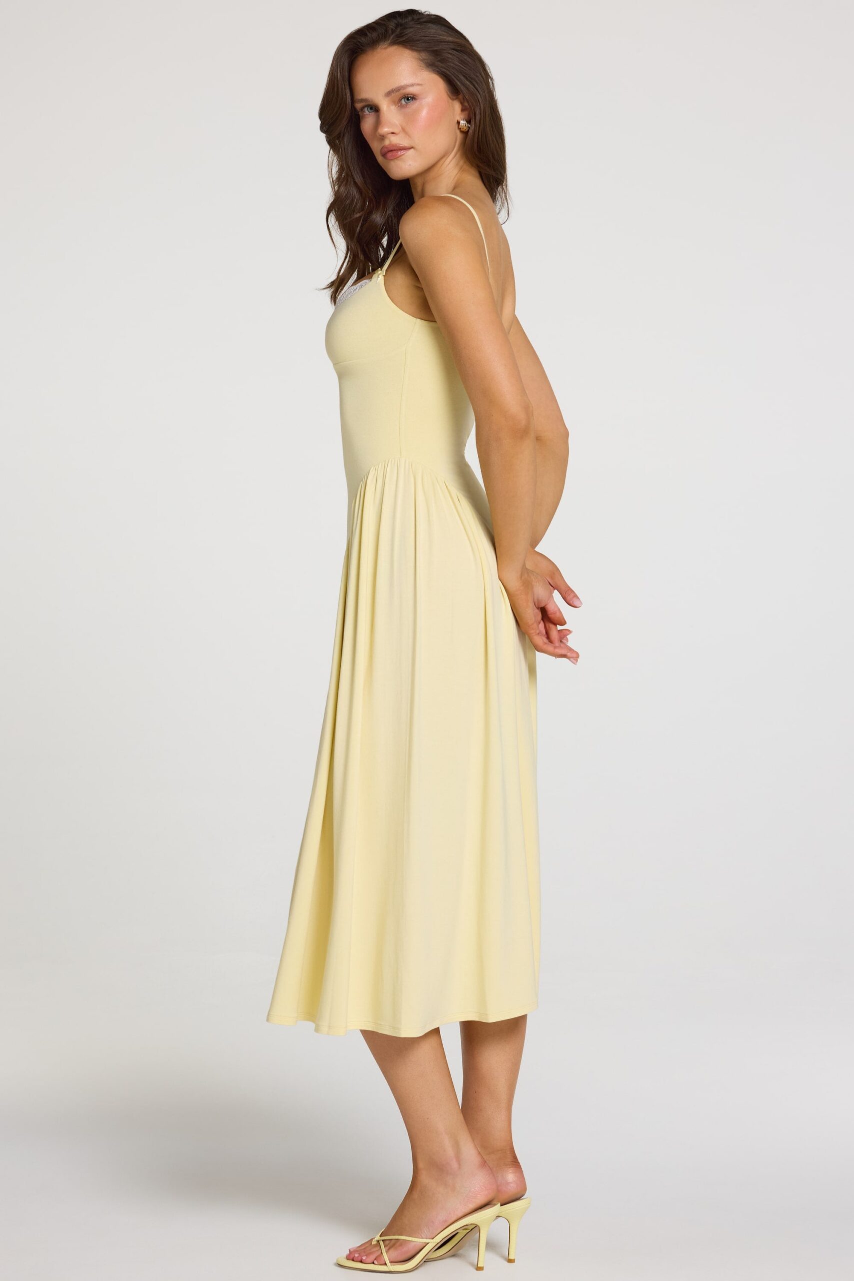 Modal Lace-Trim Midaxi Dress in Pastel Yellow - Image 6