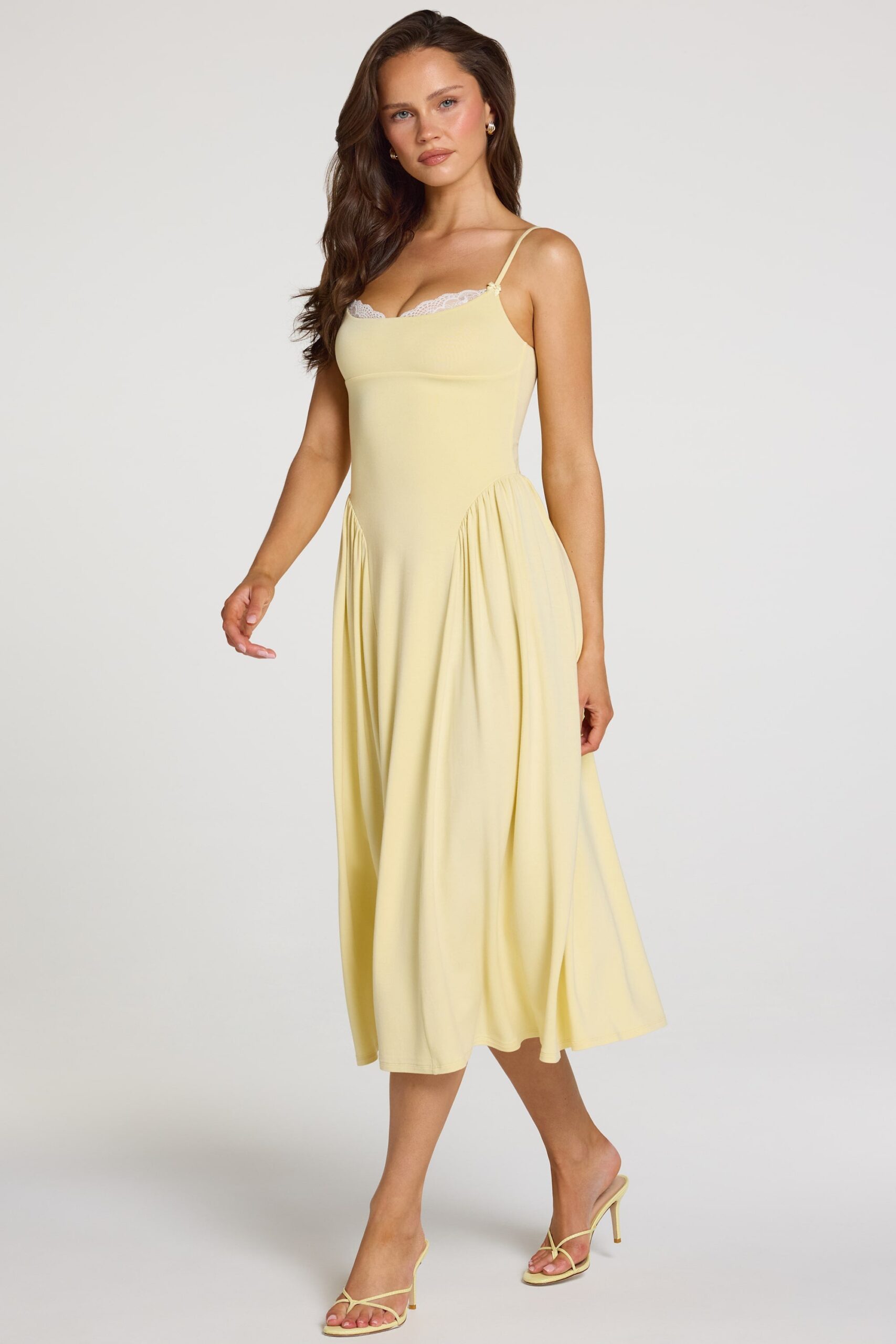 Modal Lace-Trim Midaxi Dress in Pastel Yellow - Image 8